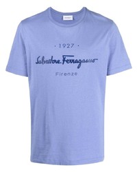 hellviolettes bedrucktes T-Shirt mit einem Rundhalsausschnitt von Salvatore Ferragamo