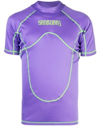 hellviolettes bedrucktes T-Shirt mit einem Rundhalsausschnitt von Sankuanz