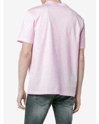 hellviolettes bedrucktes T-Shirt mit einem Rundhalsausschnitt von Versace
