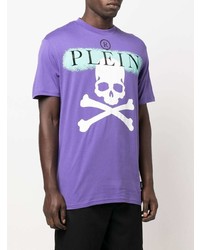 hellviolettes bedrucktes T-Shirt mit einem Rundhalsausschnitt von Philipp Plein