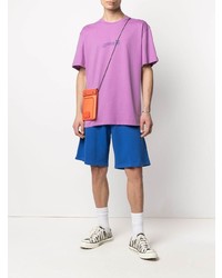 hellviolettes bedrucktes T-Shirt mit einem Rundhalsausschnitt von MSGM