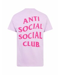 hellviolettes bedrucktes T-Shirt mit einem Rundhalsausschnitt von Anti Social Social Club