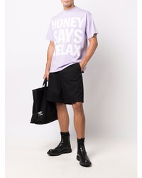 hellviolettes bedrucktes T-Shirt mit einem Rundhalsausschnitt von Honey Fucking Dijon