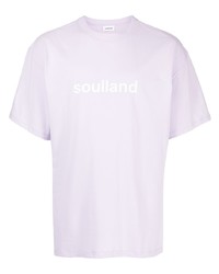 hellviolettes bedrucktes T-Shirt mit einem Rundhalsausschnitt von Soulland