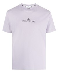 hellviolettes bedrucktes T-Shirt mit einem Rundhalsausschnitt von Stone Island