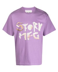 hellviolettes bedrucktes T-Shirt mit einem Rundhalsausschnitt von Story Mfg.