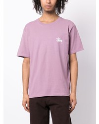 hellviolettes bedrucktes T-Shirt mit einem Rundhalsausschnitt von Stussy