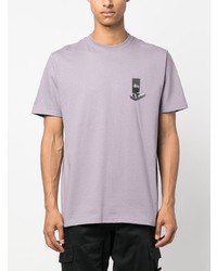 hellviolettes bedrucktes T-Shirt mit einem Rundhalsausschnitt von Stussy