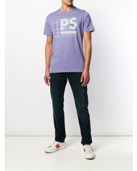 hellviolettes bedrucktes T-Shirt mit einem Rundhalsausschnitt von Ps By Paul Smith