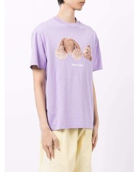 hellviolettes bedrucktes T-Shirt mit einem Rundhalsausschnitt von Palm Angels