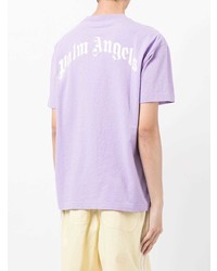 hellviolettes bedrucktes T-Shirt mit einem Rundhalsausschnitt von Palm Angels