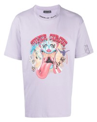 hellviolettes bedrucktes T-Shirt mit einem Rundhalsausschnitt von Vision Of Super