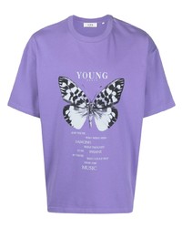hellviolettes bedrucktes T-Shirt mit einem Rundhalsausschnitt von YOUNG POETS