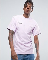 hellviolettes bedrucktes T-shirt von Stussy