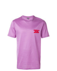 hellviolettes besticktes T-Shirt mit einem Rundhalsausschnitt