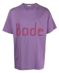 hellviolettes besticktes T-Shirt mit einem Rundhalsausschnitt von Bode