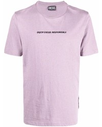 hellviolettes besticktes T-Shirt mit einem Rundhalsausschnitt von Diesel