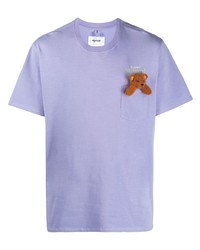 hellviolettes besticktes T-Shirt mit einem Rundhalsausschnitt von Doublet