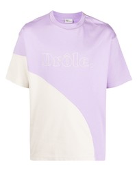 hellviolettes besticktes T-Shirt mit einem Rundhalsausschnitt von Drôle De Monsieur