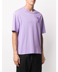 hellviolettes besticktes T-Shirt mit einem Rundhalsausschnitt von Ami Paris