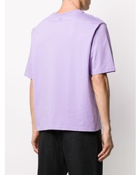 hellviolettes besticktes T-Shirt mit einem Rundhalsausschnitt von Ami Paris