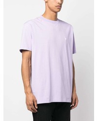 hellviolettes besticktes T-Shirt mit einem Rundhalsausschnitt von Marcelo Burlon County of Milan