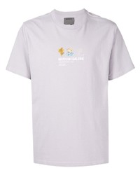 hellviolettes besticktes T-Shirt mit einem Rundhalsausschnitt von Musium Div.