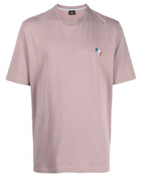 hellviolettes besticktes T-Shirt mit einem Rundhalsausschnitt von PS Paul Smith