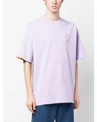 hellviolettes besticktes T-Shirt mit einem Rundhalsausschnitt von Marcelo Burlon County of Milan