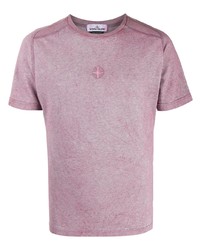 hellviolettes besticktes T-Shirt mit einem Rundhalsausschnitt von Stone Island