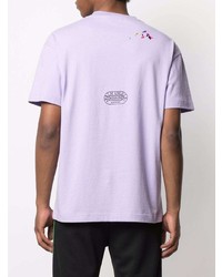 hellviolettes besticktes T-Shirt mit einem Rundhalsausschnitt von Palm Angels