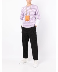 hellviolettes horizontal gestreiftes Langarmshirt von Comme Des Garcons Play