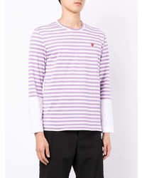 hellviolettes horizontal gestreiftes Langarmshirt von Comme Des Garcons Play