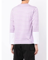 hellviolettes horizontal gestreiftes Langarmshirt von Comme Des Garcons Play