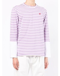 hellviolettes horizontal gestreiftes Langarmshirt von Comme Des Garcons Play