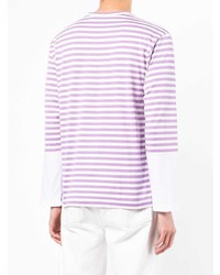 hellviolettes horizontal gestreiftes Langarmshirt von Comme Des Garcons Play