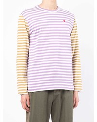 hellviolettes horizontal gestreiftes Langarmshirt von Comme Des Garcons Play