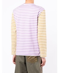 hellviolettes horizontal gestreiftes Langarmshirt von Comme Des Garcons Play