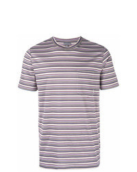 hellviolettes horizontal gestreiftes T-Shirt mit einem Rundhalsausschnitt