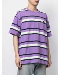 hellviolettes horizontal gestreiftes T-Shirt mit einem Rundhalsausschnitt von AAPE BY A BATHING APE