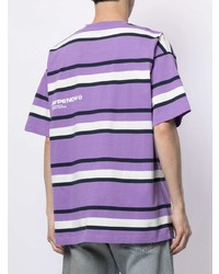 hellviolettes horizontal gestreiftes T-Shirt mit einem Rundhalsausschnitt von AAPE BY A BATHING APE