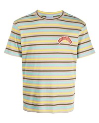 hellviolettes horizontal gestreiftes T-Shirt mit einem Rundhalsausschnitt von BLUEMARBLE