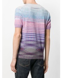 hellviolettes horizontal gestreiftes T-Shirt mit einem Rundhalsausschnitt von Missoni