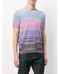 hellviolettes horizontal gestreiftes T-Shirt mit einem Rundhalsausschnitt von Missoni