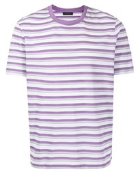 hellviolettes horizontal gestreiftes T-Shirt mit einem Rundhalsausschnitt von D'urban
