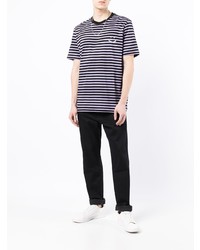 hellviolettes horizontal gestreiftes T-Shirt mit einem Rundhalsausschnitt von PS Paul Smith