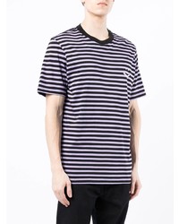 hellviolettes horizontal gestreiftes T-Shirt mit einem Rundhalsausschnitt von PS Paul Smith