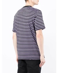 hellviolettes horizontal gestreiftes T-Shirt mit einem Rundhalsausschnitt von PS Paul Smith