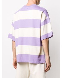 hellviolettes horizontal gestreiftes T-Shirt mit einem Rundhalsausschnitt von Ami Paris