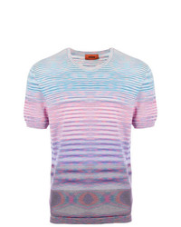 hellviolettes horizontal gestreiftes T-Shirt mit einem Rundhalsausschnitt von Missoni